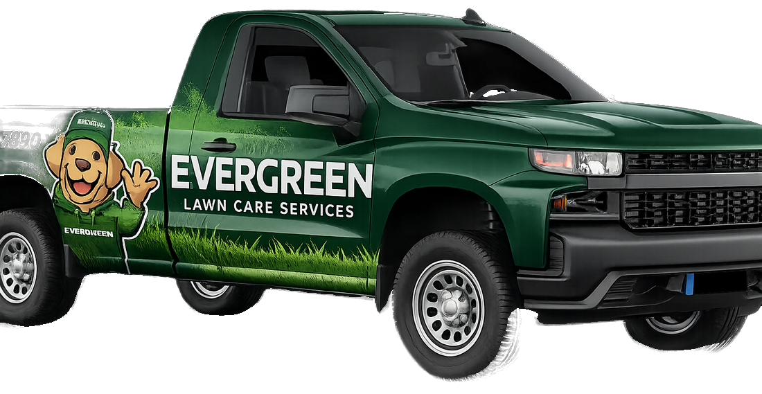 Evergreen Lawn Care Services branded pickup truck